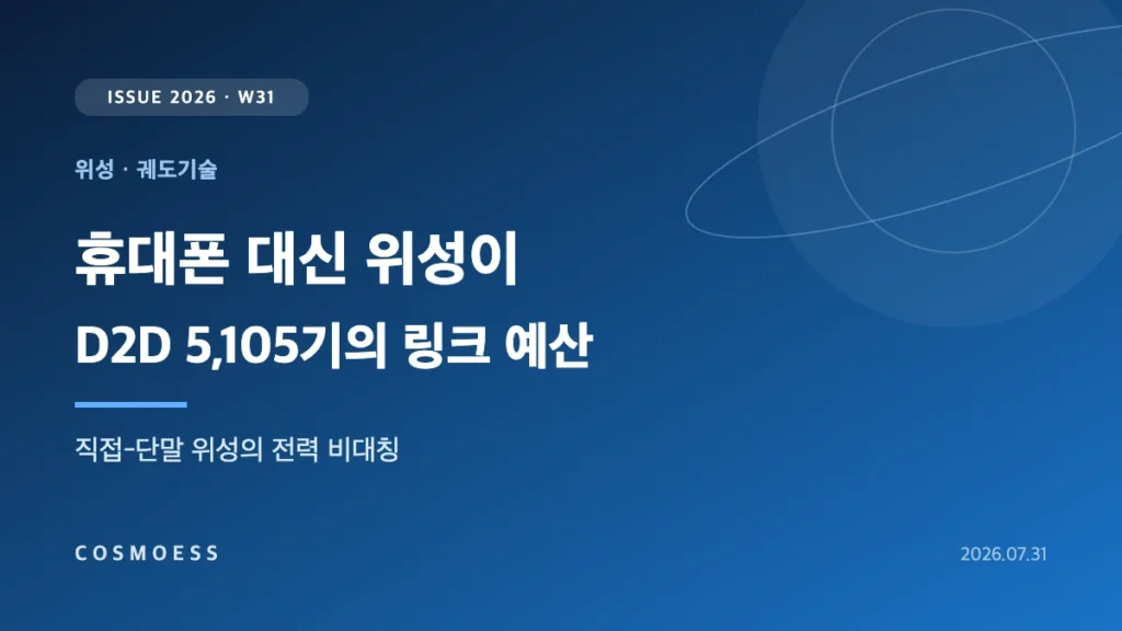 아마존 레오 직접-단말 위성 5,105기 성좌의 5개 궤도 셸과 휴대폰-위성 링크 예산 전력 비대칭을 도식화한 커버 이미지