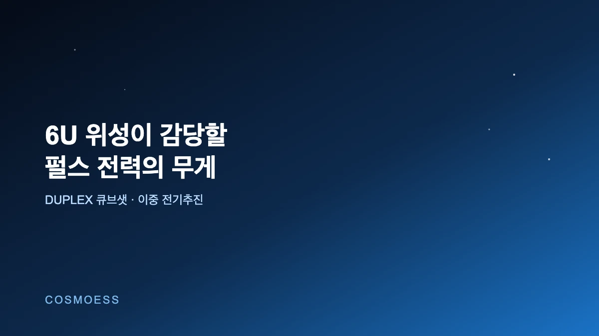 DUPLEX 6U 큐브샛의 이중 전기추진 실험을 상징하는 커버 이미지, 펄스 플라스마 추력기 전력 부하