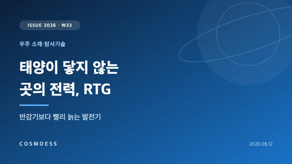 어두운 심우주를 항행하는 탐사선과 방열 핀이 달린 원통형 방사성동위원소 열전발전기 일러스트