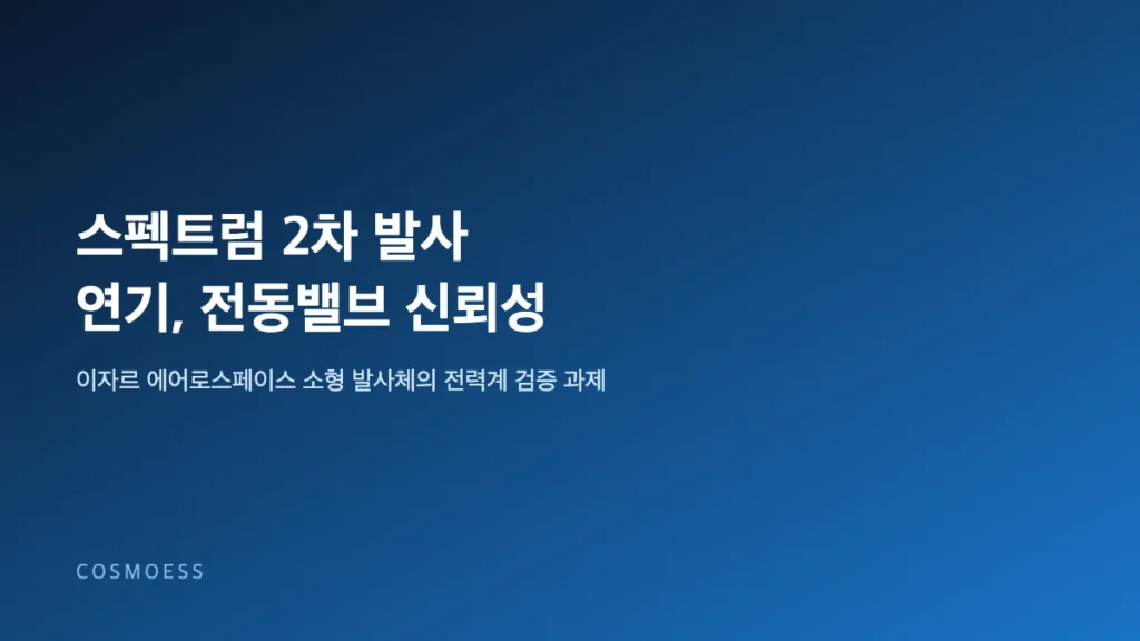 이자르 에어로스페이스 스펙트럼 발사체 2차 발사 연기와 전동밸브 전력 신뢰성 개념 이미지