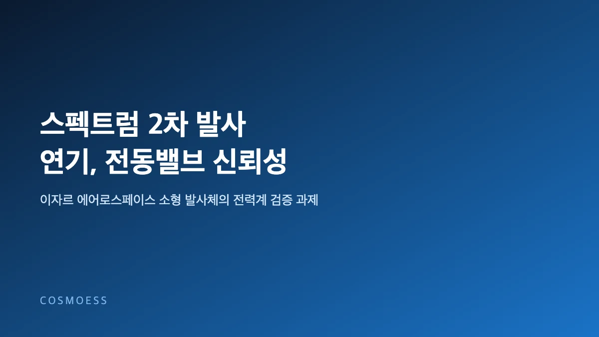 이자르 에어로스페이스 스펙트럼 발사체 2차 발사 연기와 전동밸브 전력 신뢰성 개념 이미지