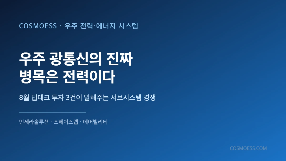 8월 딥테크 투자 3건과 우주 전력 서브시스템을 상징하는 커버 이미지